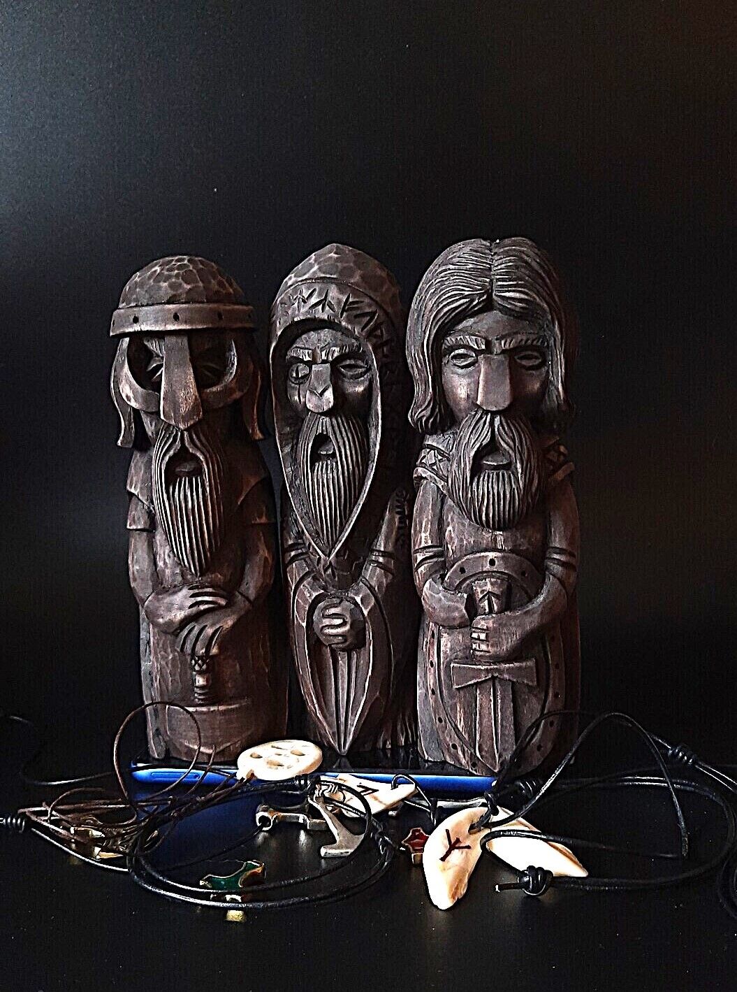 Norse Gods Sculptures: Hand-Carved Wooden Artworks of Allfather Odin, Mighty Thor, and Heroic Tyr