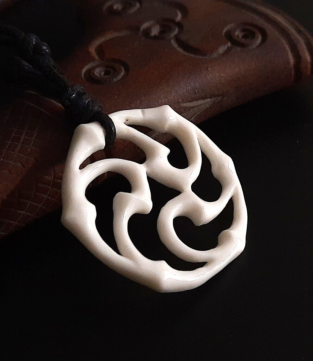 Handmade Celtic Triskelion Bone Pendant with 6 Raven Heads – Pagan Infinity Amulet, Carved Bone Jewelry