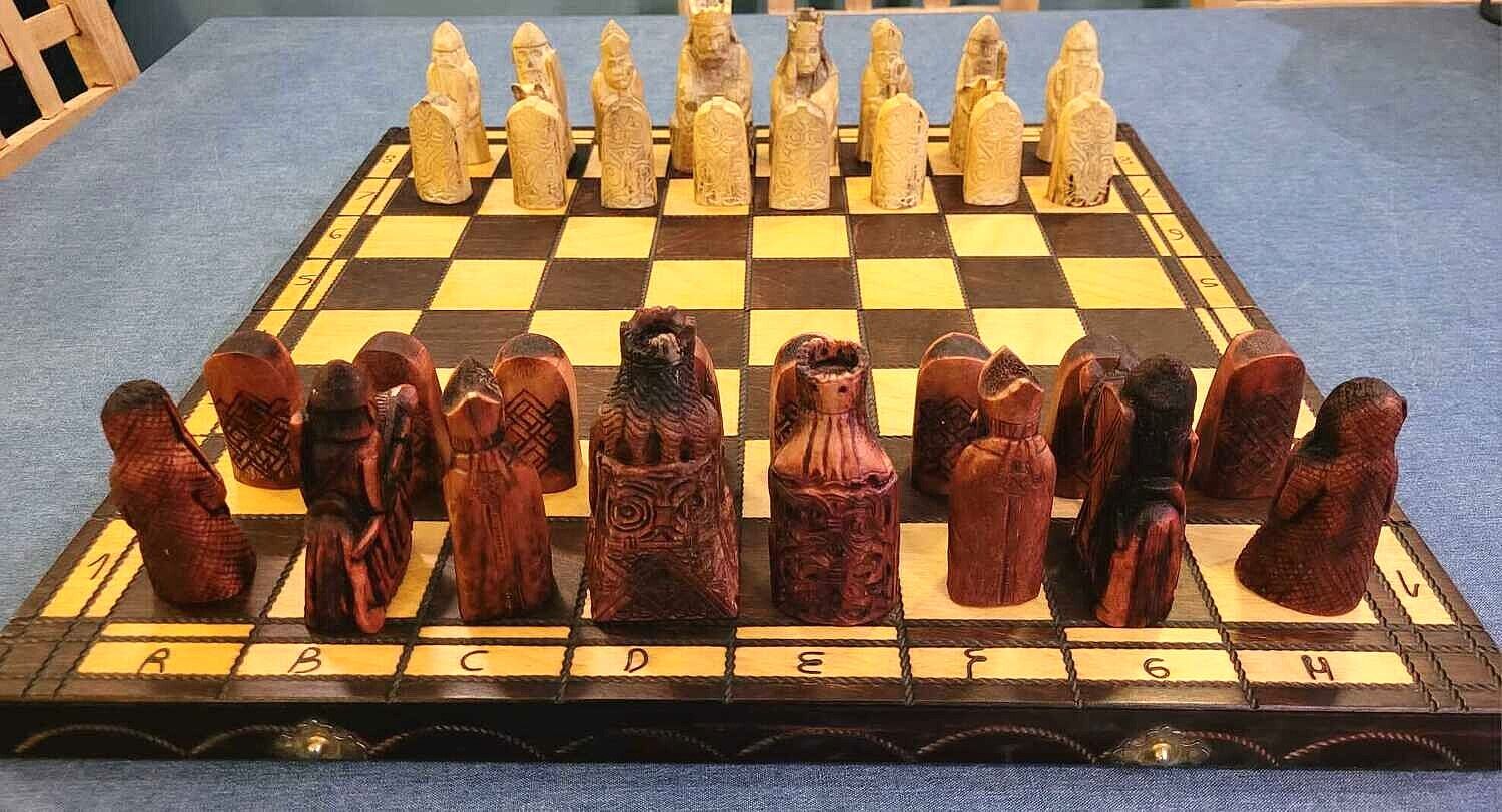 The Legacy of the Lewis Chessmen: Hand-Carved Moose Antler Chess Set, Antique Finish