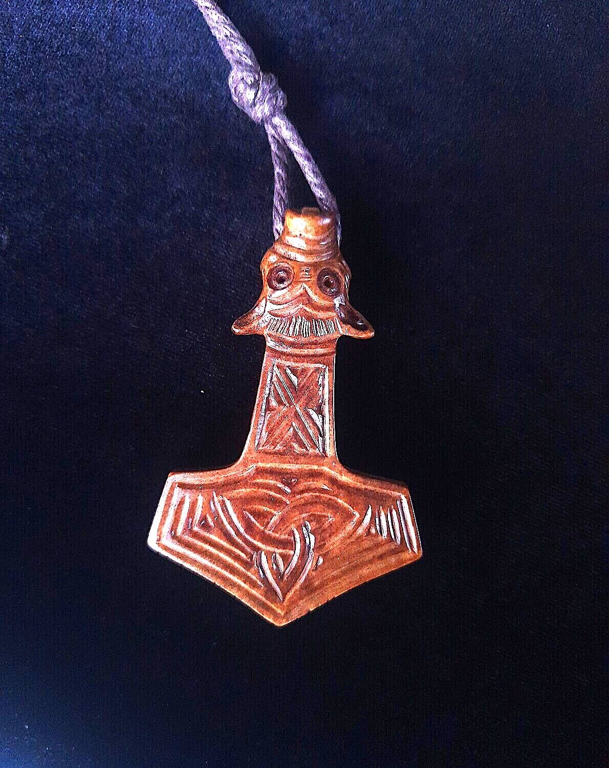 Hand-Carved Mjolnir Pendant – Norse God Thor’s Hammer with Triquetra Symbol