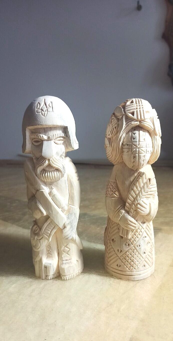 Ukrainian Motanka Doll (Wood) + ZSU Warrior, 2022 - Patriotic Wood Carving