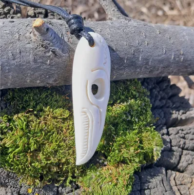 Raven Skull Pendant with Ansuz Rune – Hand Carved Viking Amulet in Bone | Norse Pagan Necklace for Odin Worship & Protection