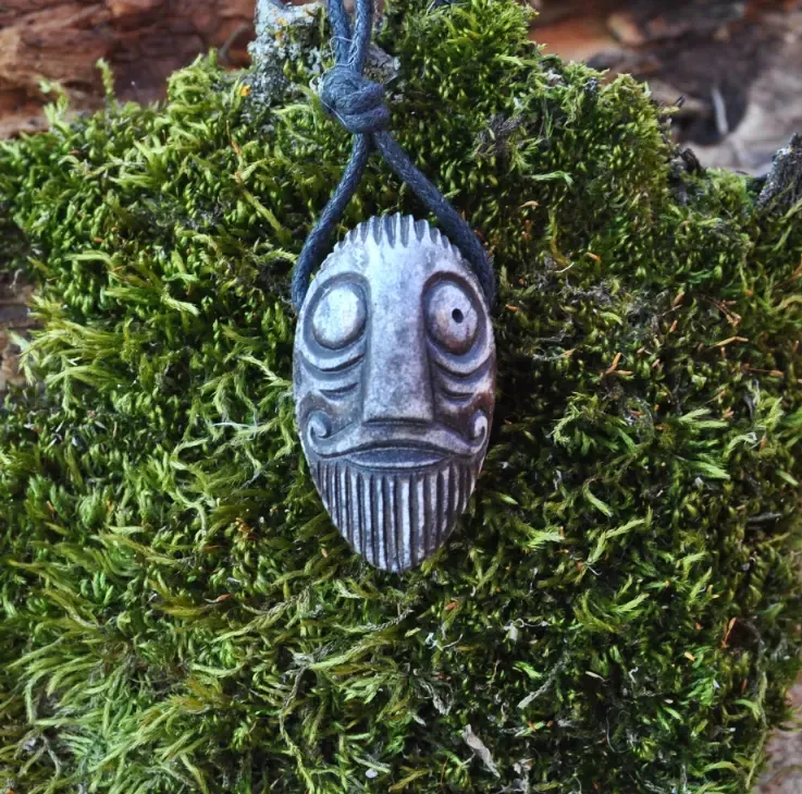 Viking God Odin Amulet, Hand Carved, Moose Antlers - Wear Authentic