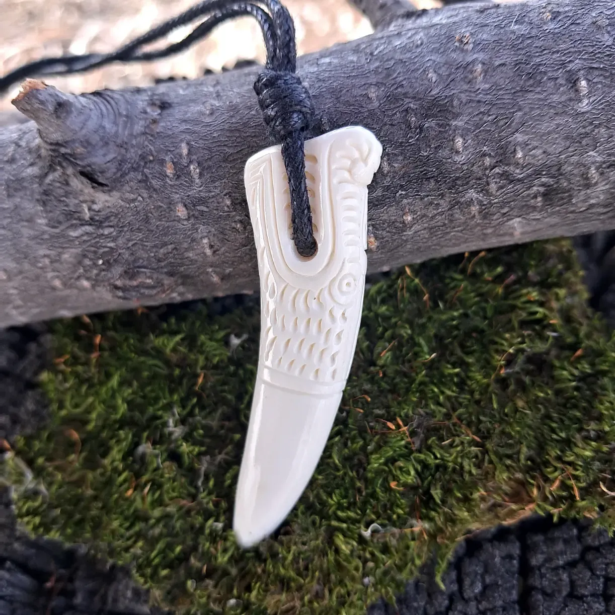 Vikings Warriors Norse "Dragon Fang" Pendant, unique bone carving, handmade, Hand Carved (Ansuz Rune)