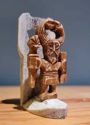 Odin in Ritual Helmet Pendant, Antlers Hand-Carved
