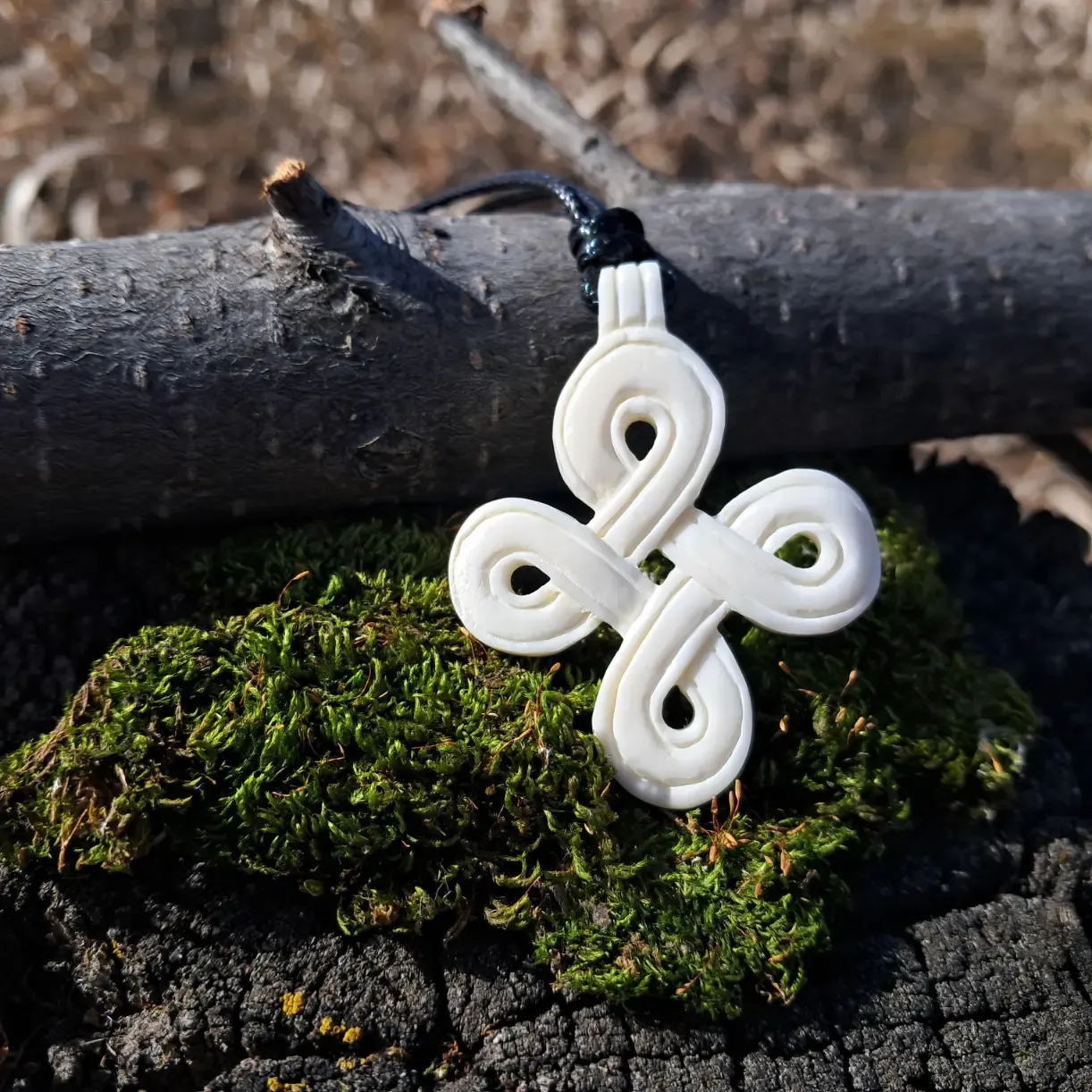 Handmade Celtic Infinity Cross Pendant – Bone Carved Interwoven Knot Amulet