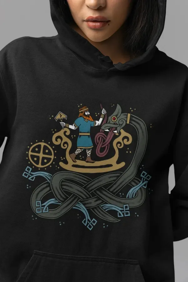 Thor vs. Jörmungandr – Ragnarok's Final Battle, Unisex Hoodie