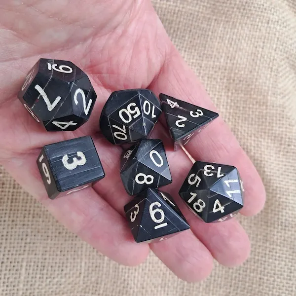 ​Hand-Carved Black Buffalo Horn DnD Dice Set – Unique Artisan Dice for Role-Playing Games