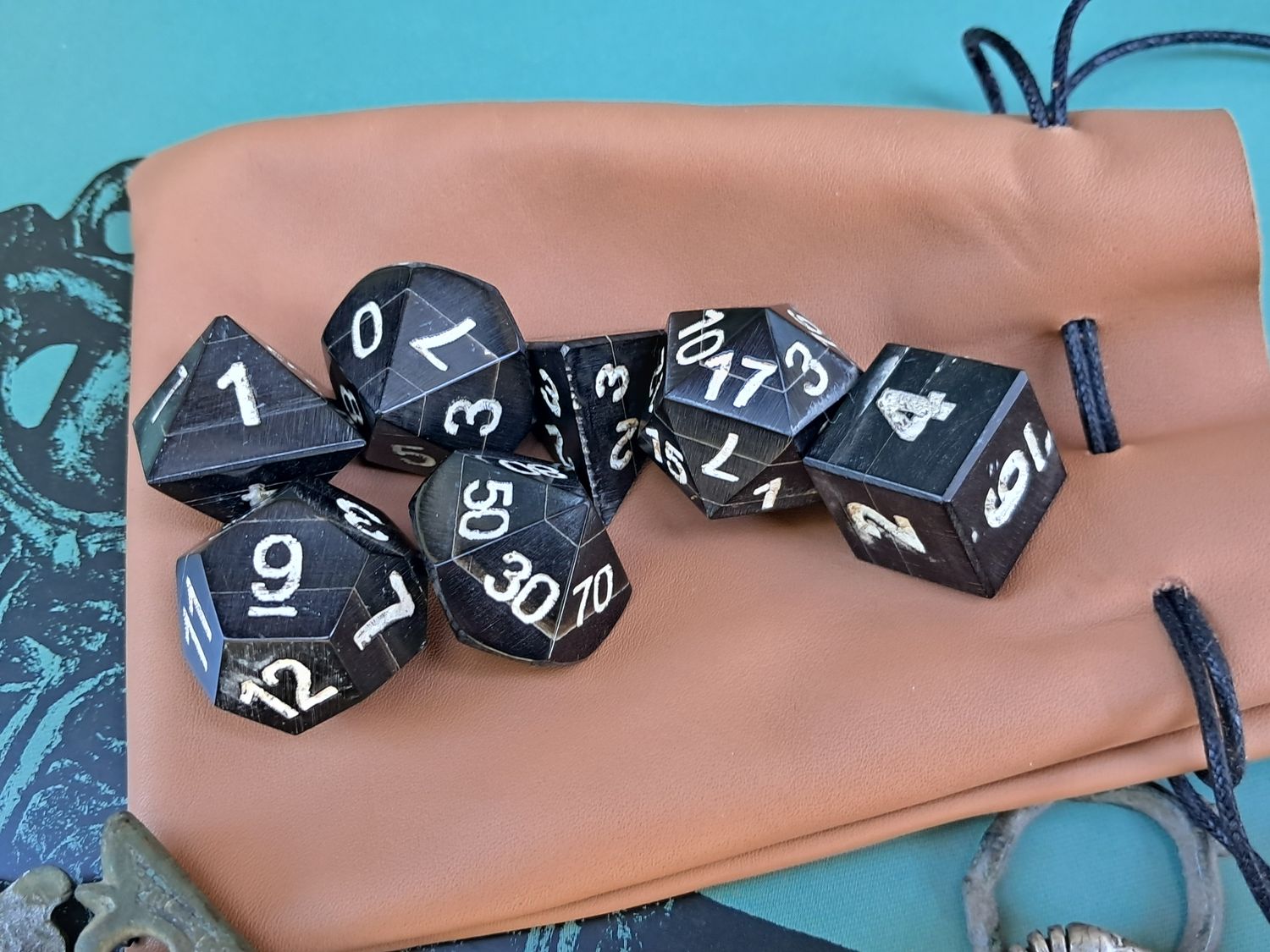 ​Hand-Carved Black Buffalo Horn DnD Dice Set – Unique Artisan Dice for Role-Playing Games