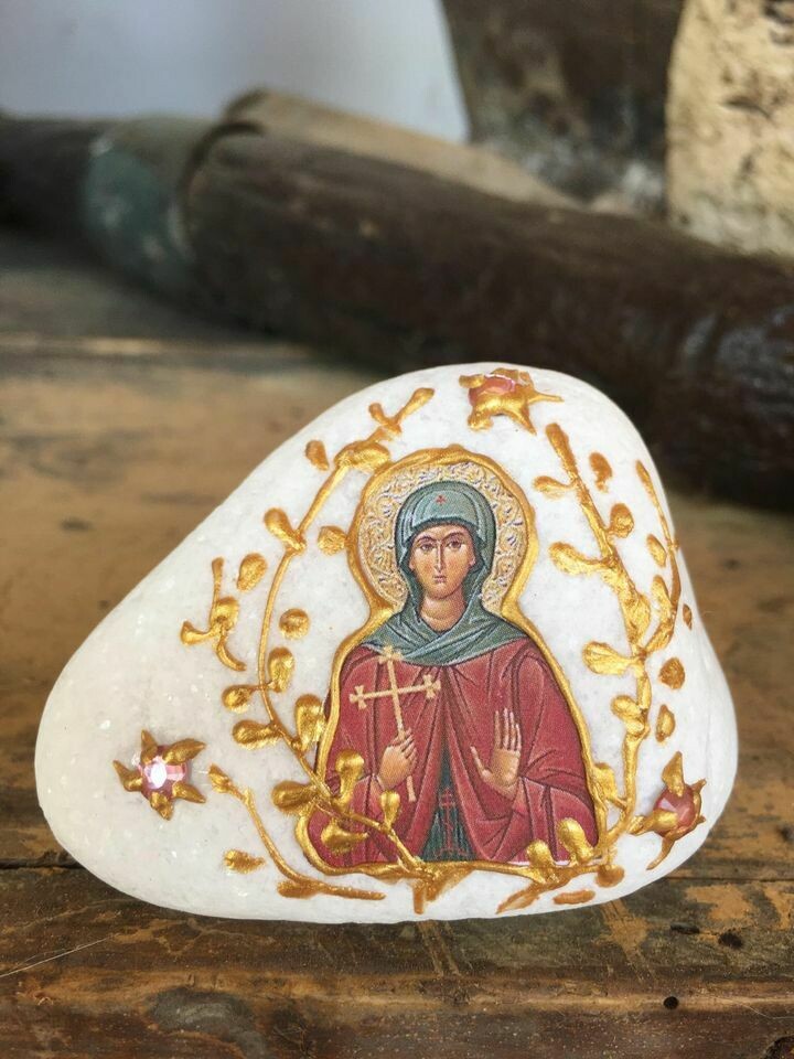Hand Painted Stone- Saint Marina
