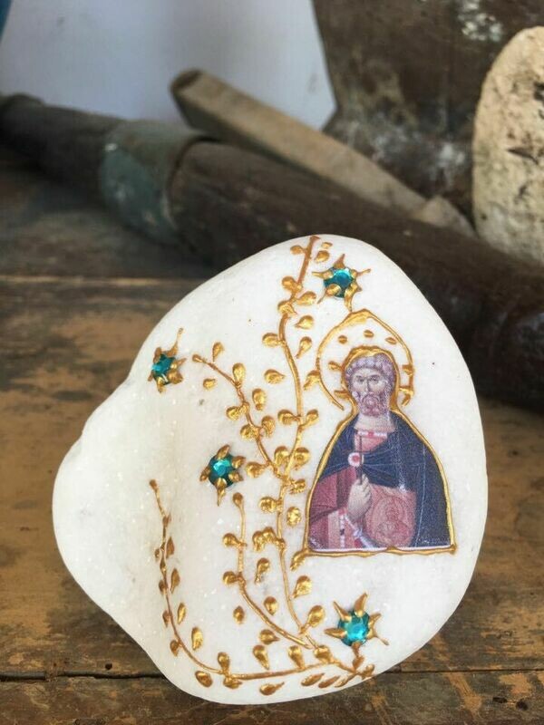 Hand Painted Stone-Saint Mina