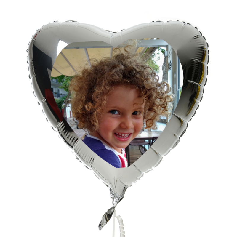 Globos de Helio personalizados con FOTO forma CORAZÓN color PLATA METALIZADO 45-46cm