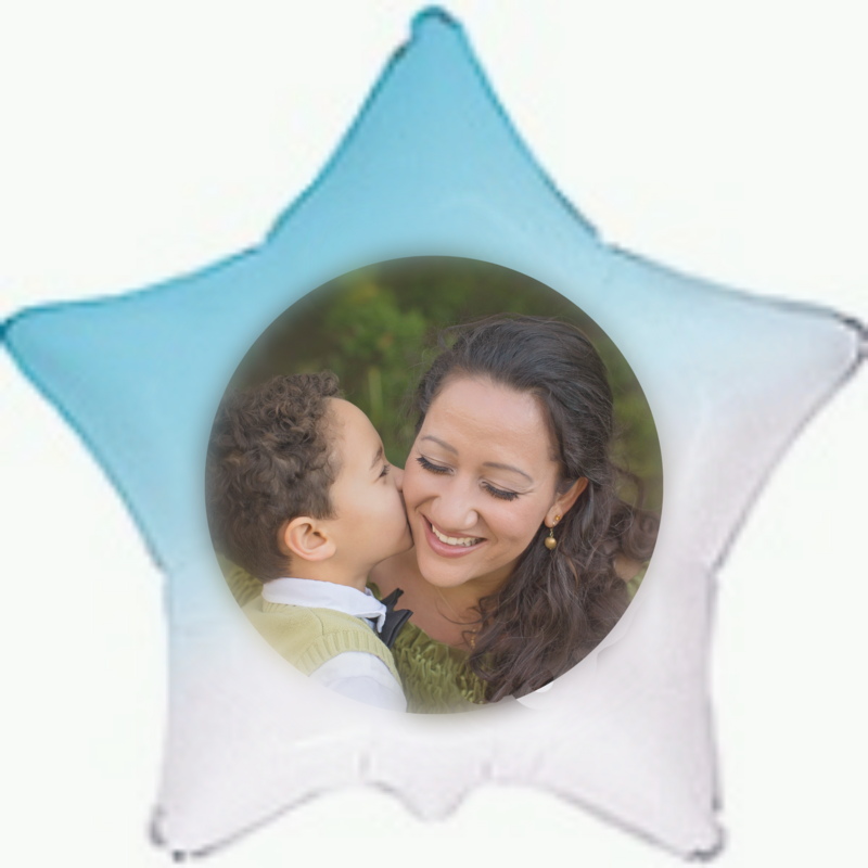 Globo de helio PERSONALIZADO CON FOTO forma ESTRELLA de color AZUL de  45-46cm