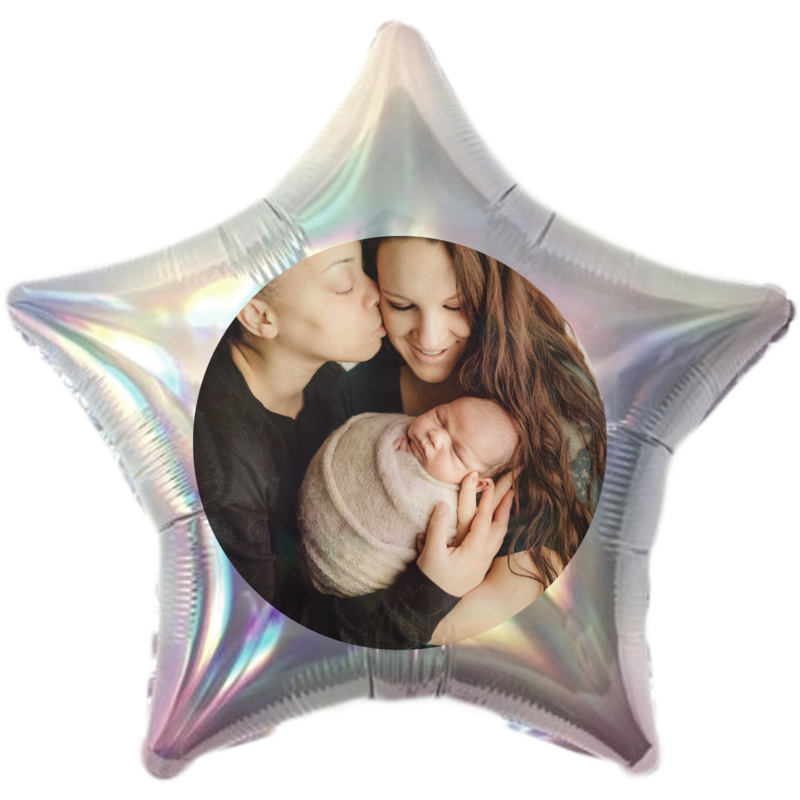 Globos de Helio personalizados con FOTO forma ESTRELLA PLATA BRILLANTE 45-46cm