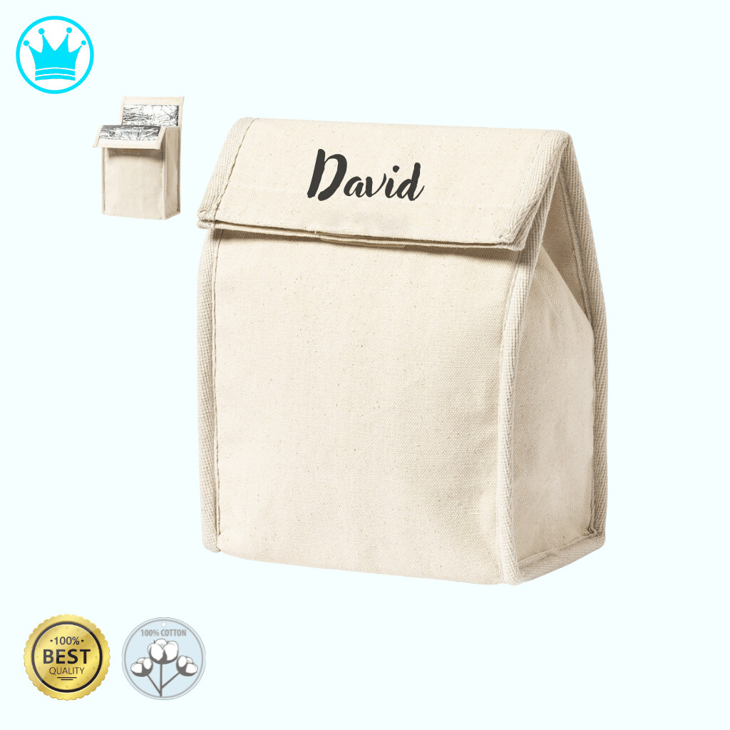 Bolsa térmica porta alimentos personalizada 100% algodón 19x32cm