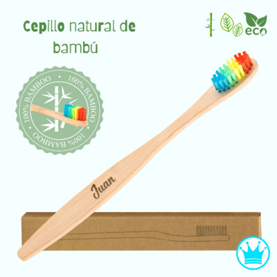 Cepillo de bambú multicolor personalizado con nombre