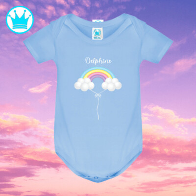 Body personalizado para bebés con Nombre Algodón arcoiris azul Manga Corta