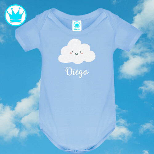 Body personalizado para bebés con Nombre Algodón nube azul Manga Corta