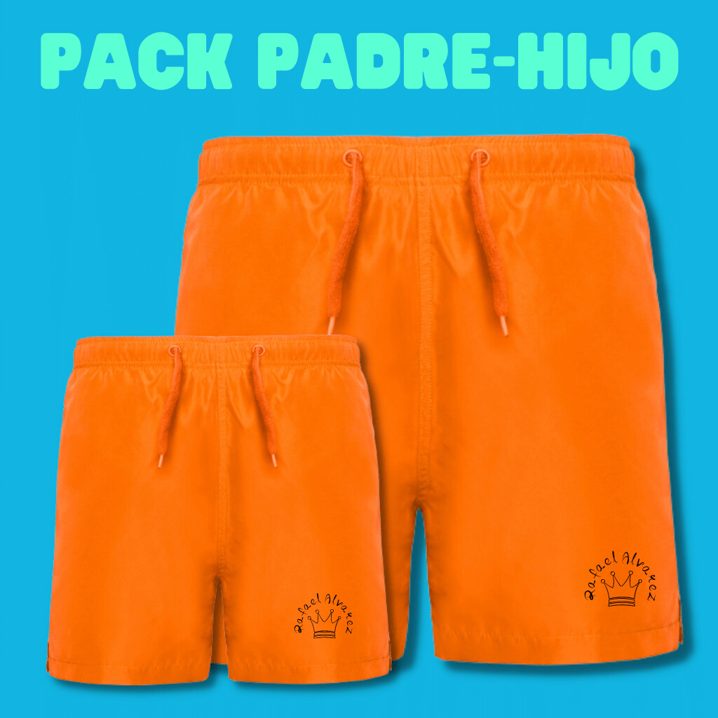 Bañador Padre-Hijos con nombre (Pack de 2 uds) Naranja Fluor