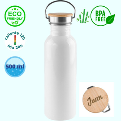 Botella Termo con tapa de bambu personalizada