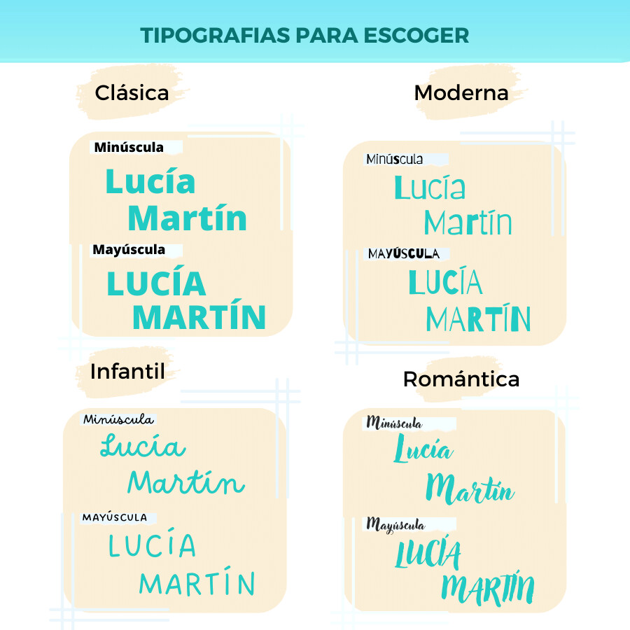 Neverita infantil personalizada de Algodón 22x17cm, Color de letra: Azul turquesa