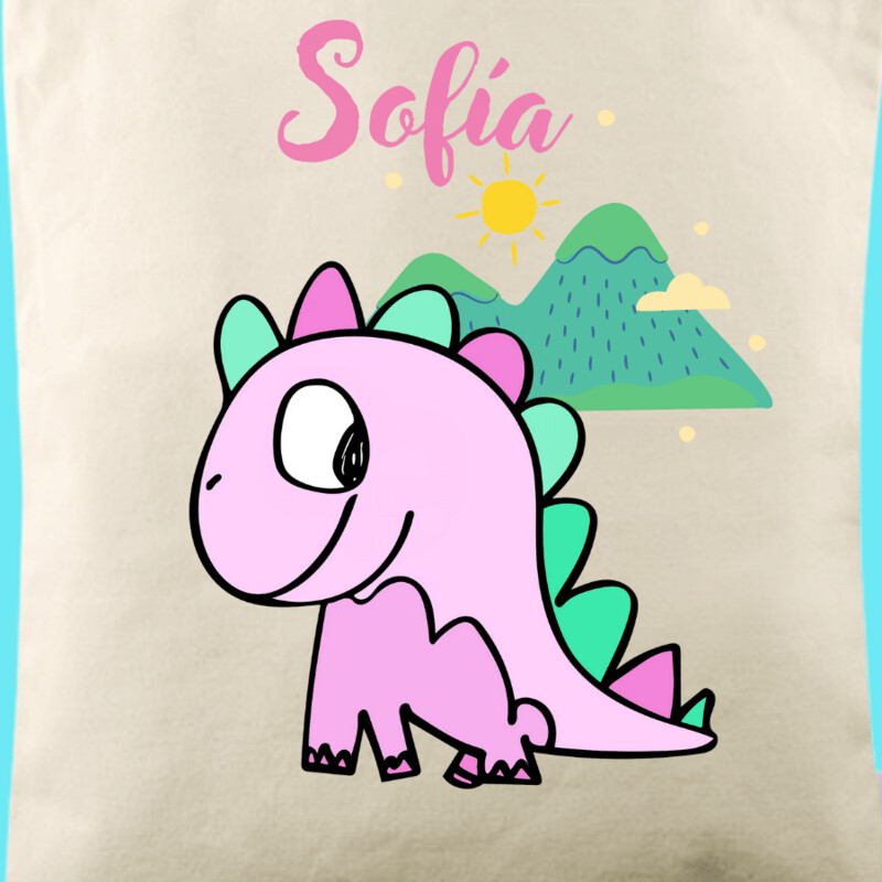 Bolsa de tela con asas personalizada Dinosaurio Rosa Eco 35x36cm