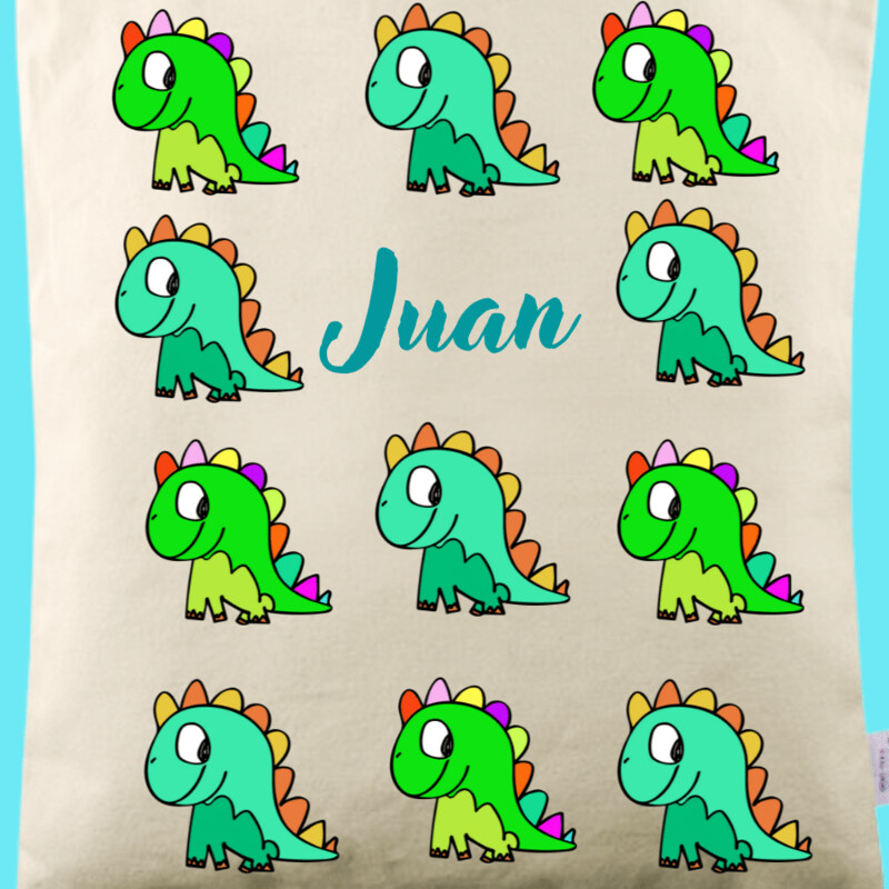 Bolsa de tela con asas personalizada Dinosaurios.  Eco 35x36cm