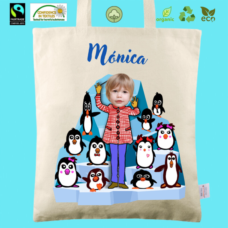 Bolsa de tela totebag personalizada pingüinos Eco 35x36cm