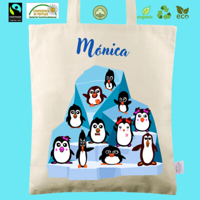 Bolsa de tela con asas personalizada Pingüinos Eco 35x36cm