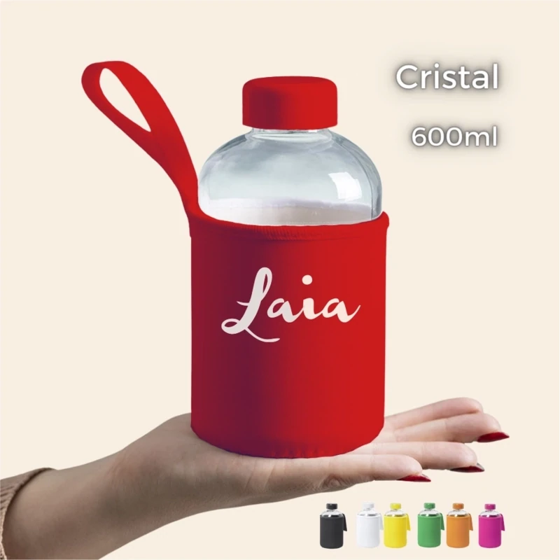 Botella de Cristal con funda personalizada 600ml
