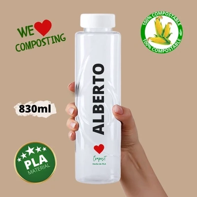 Botella PLA Reutilizable personalizada Biodegradable y cospostable
