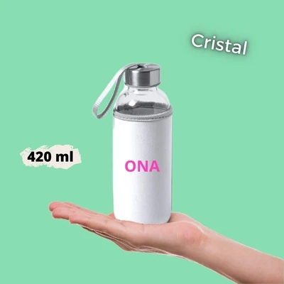 Botella de Cristal con funda neopreno Blanca personalizada 420ml