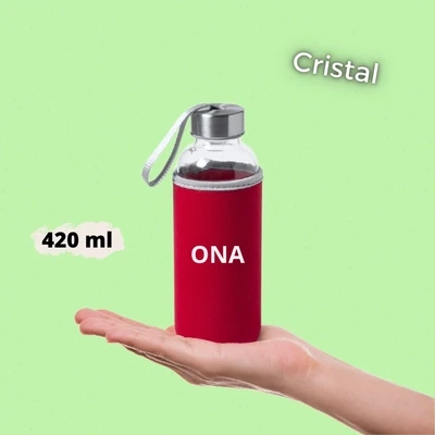 Botella de Cristal con funda neopreno Roja personalizada 420ml