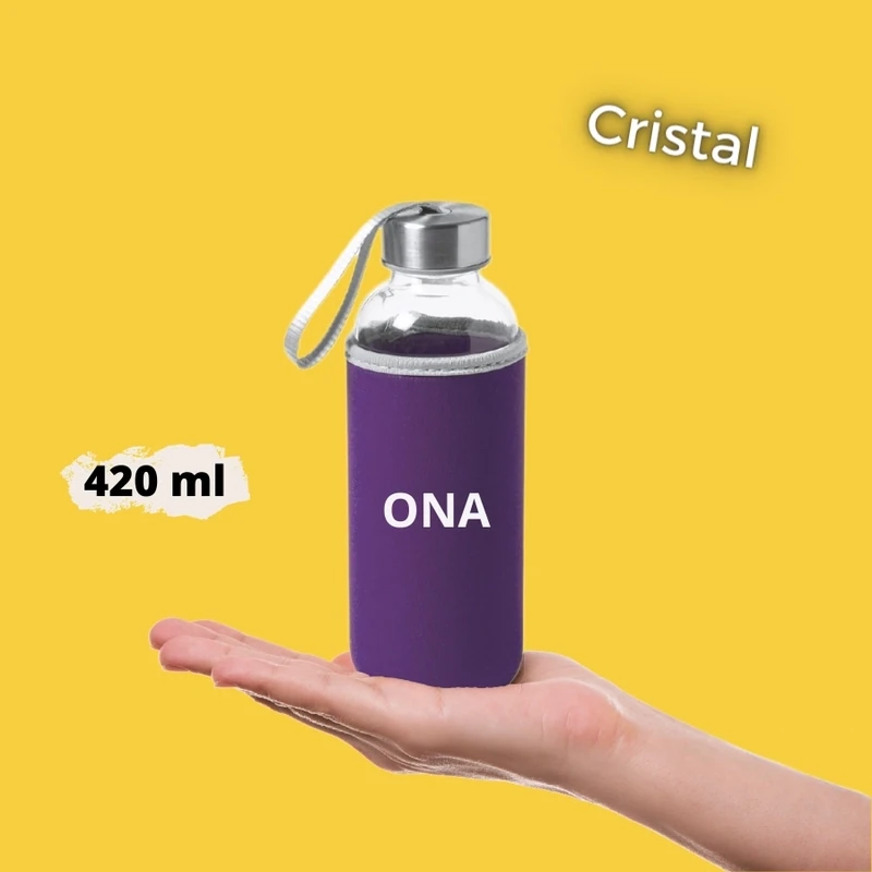 Botella de Cristal con funda Lila de neopreno 420ml