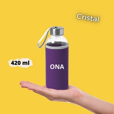 Botella de Cristal con funda Lila de neopreno 420ml
