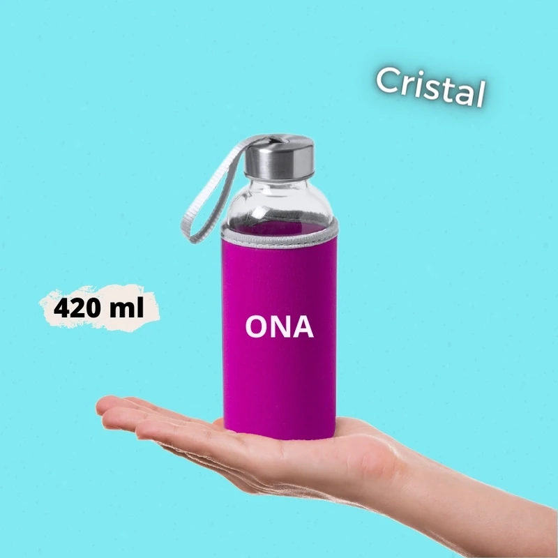 Botella de Cristal con funda Morada de neopreno 420ml