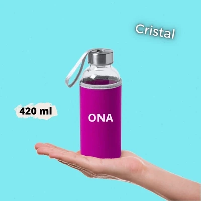 Botella de Cristal con funda Morada de neopreno 420ml