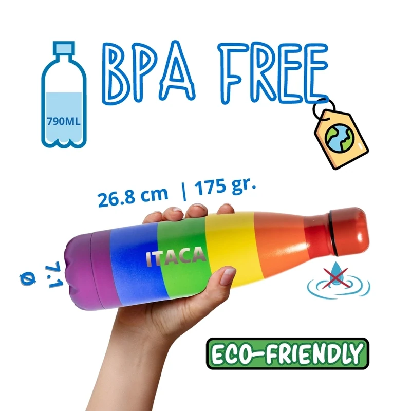 Botella Acero Inox mod. Arcoíris personalizada 790ml