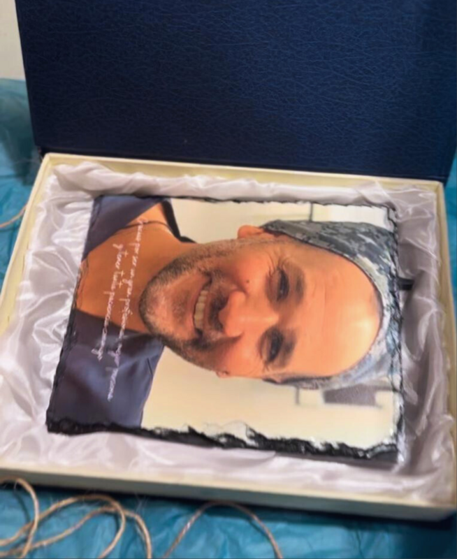 Piedra pizarra con foto retrato y frase personalizados