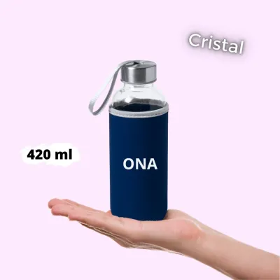 Botella de Cristal con funda Azul Marino de neopreno 420ml