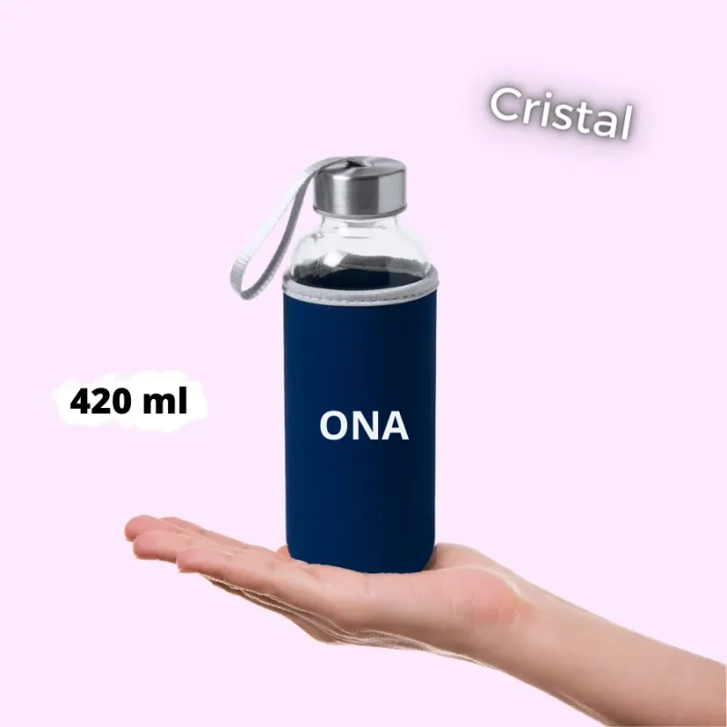 Botella de Cristal con funda Azul Marino de neopreno 420ml