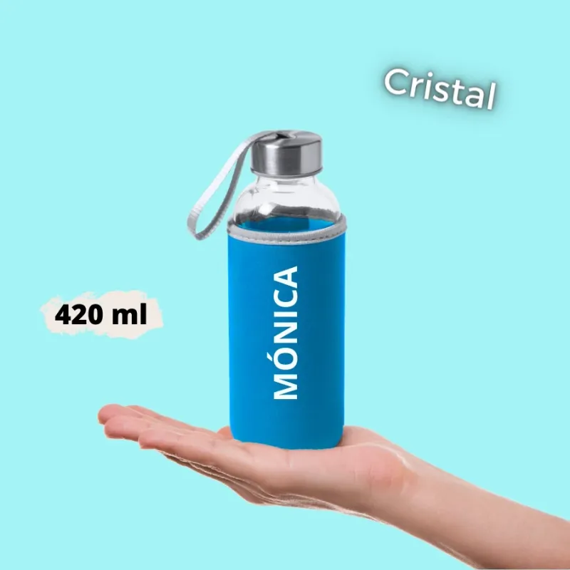 Botella de Cristal con funda neopreno personalizada 420ml