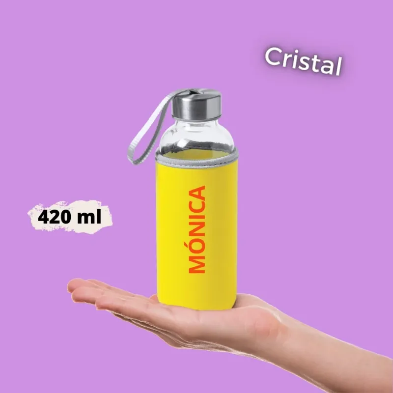 Botella de Cristal con funda neopreno personalizada 420ml