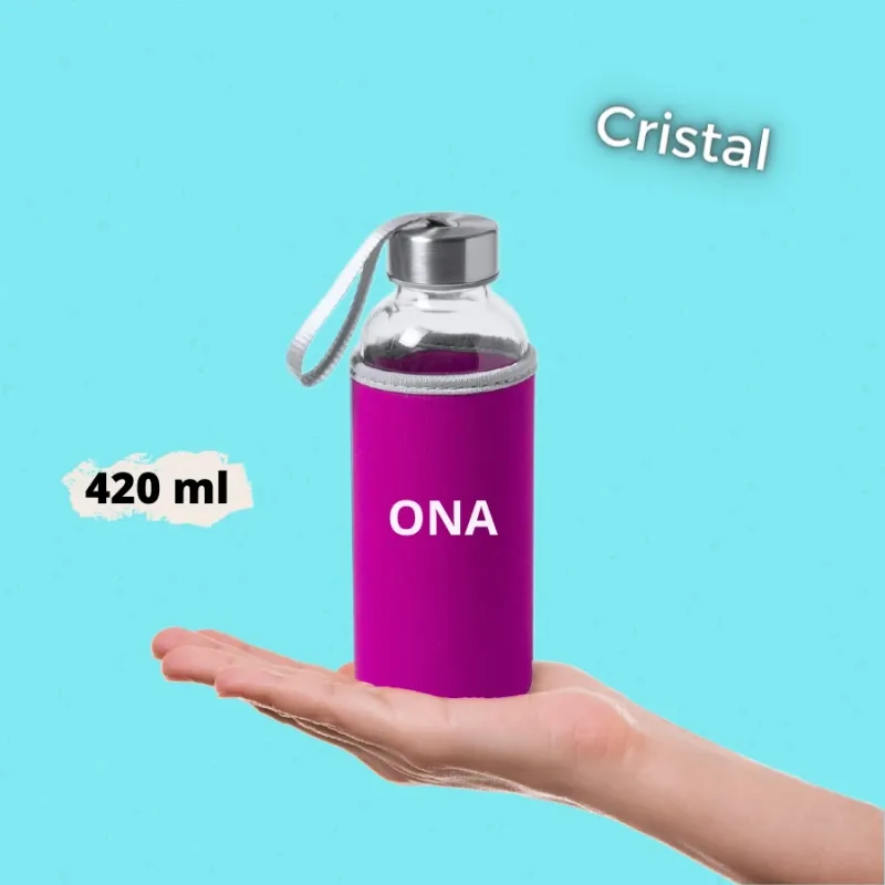 Botella de Cristal con funda Morada de neopreno 420ml