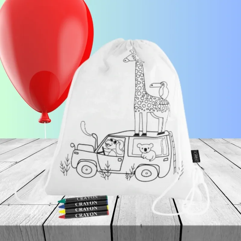 Pack 25 mochilas para colorear + 25 globos