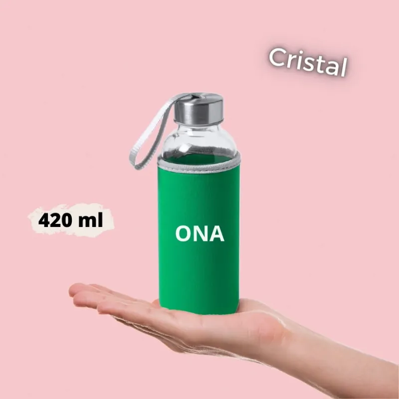Botella de Cristal con funda neopreno Verde personalizada 420ml