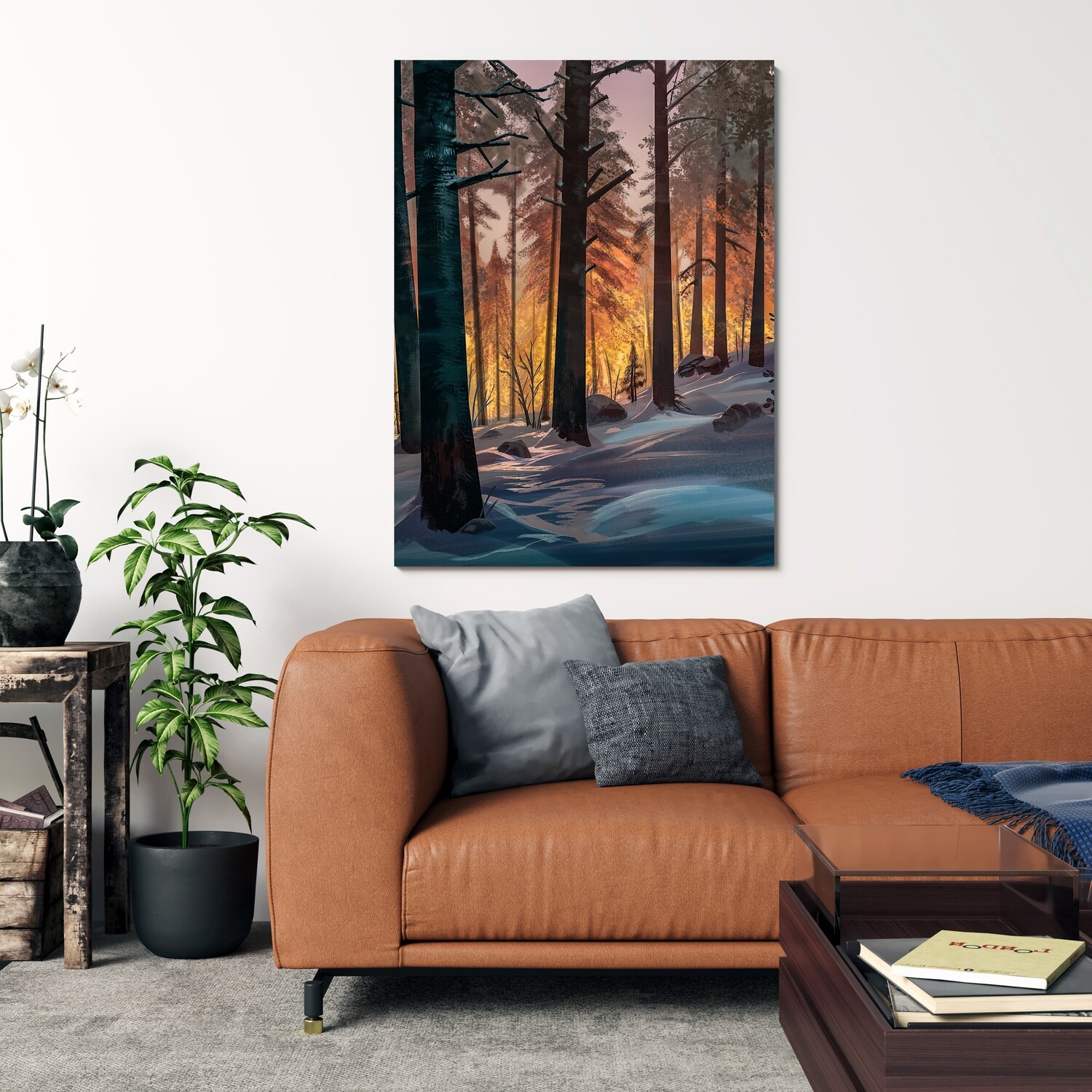 Картина на полотні, ліс дерева сніг (холст)