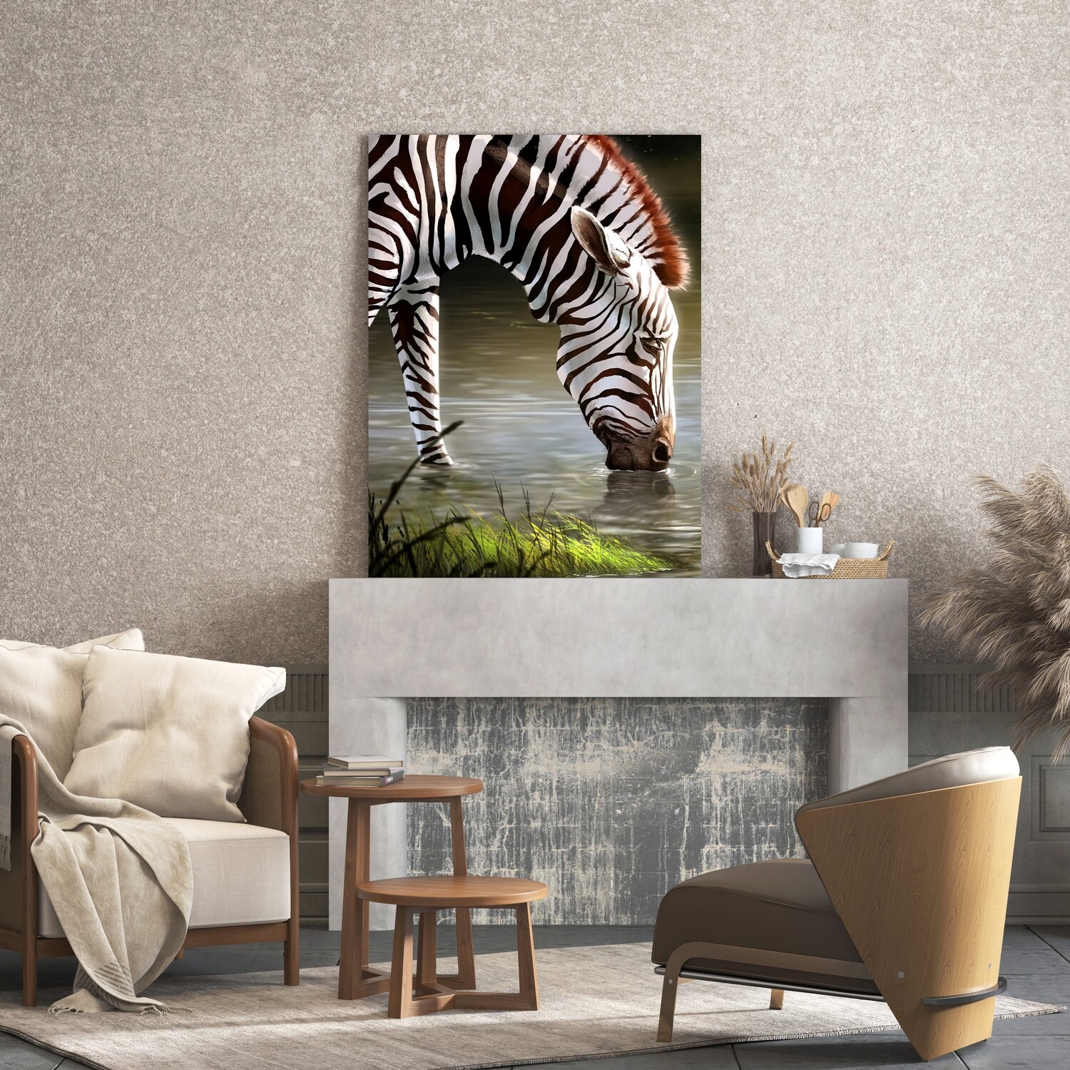 Картина на полотні, зебра озеро арт (холст)