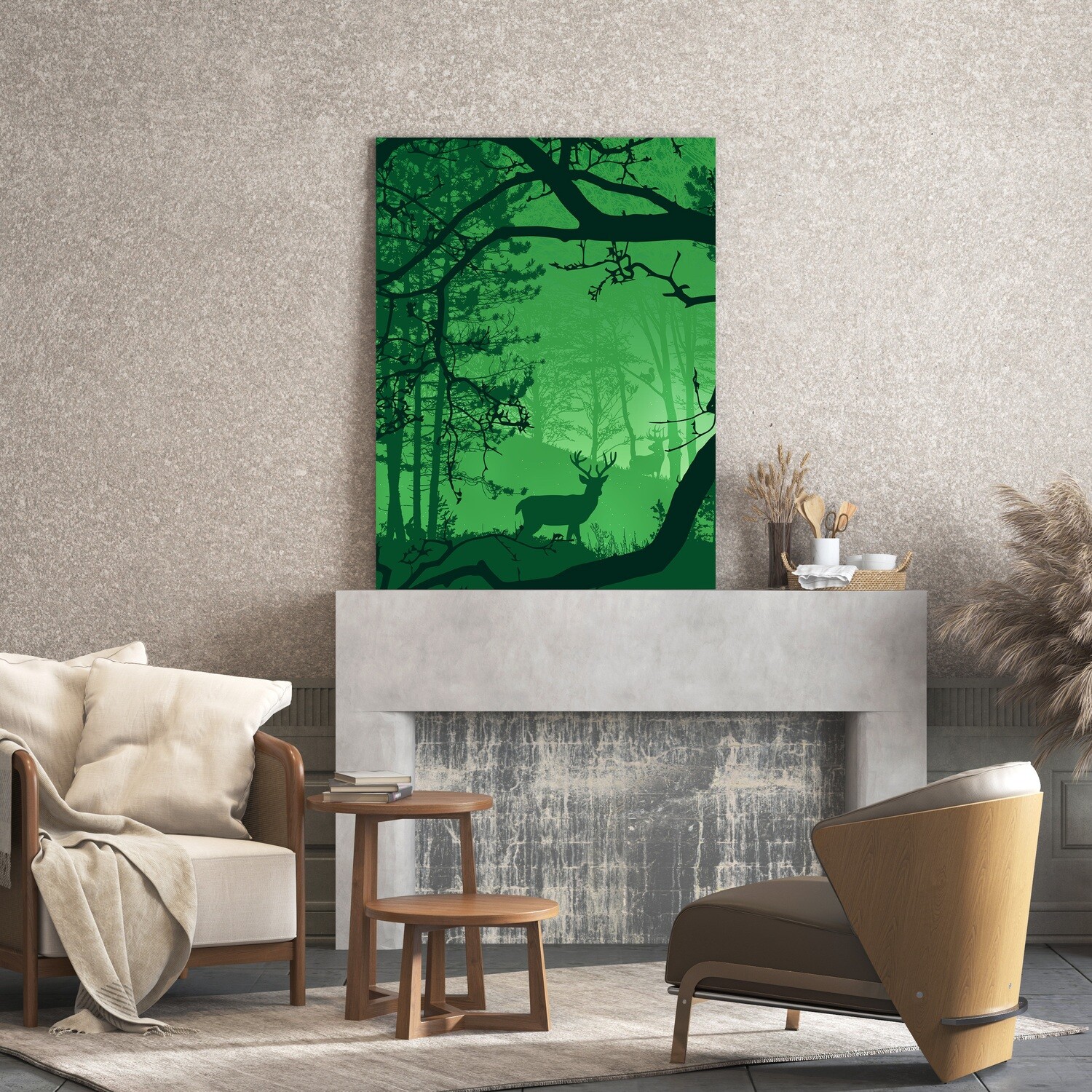 Картина на полотні, ліс олень туман (холст)