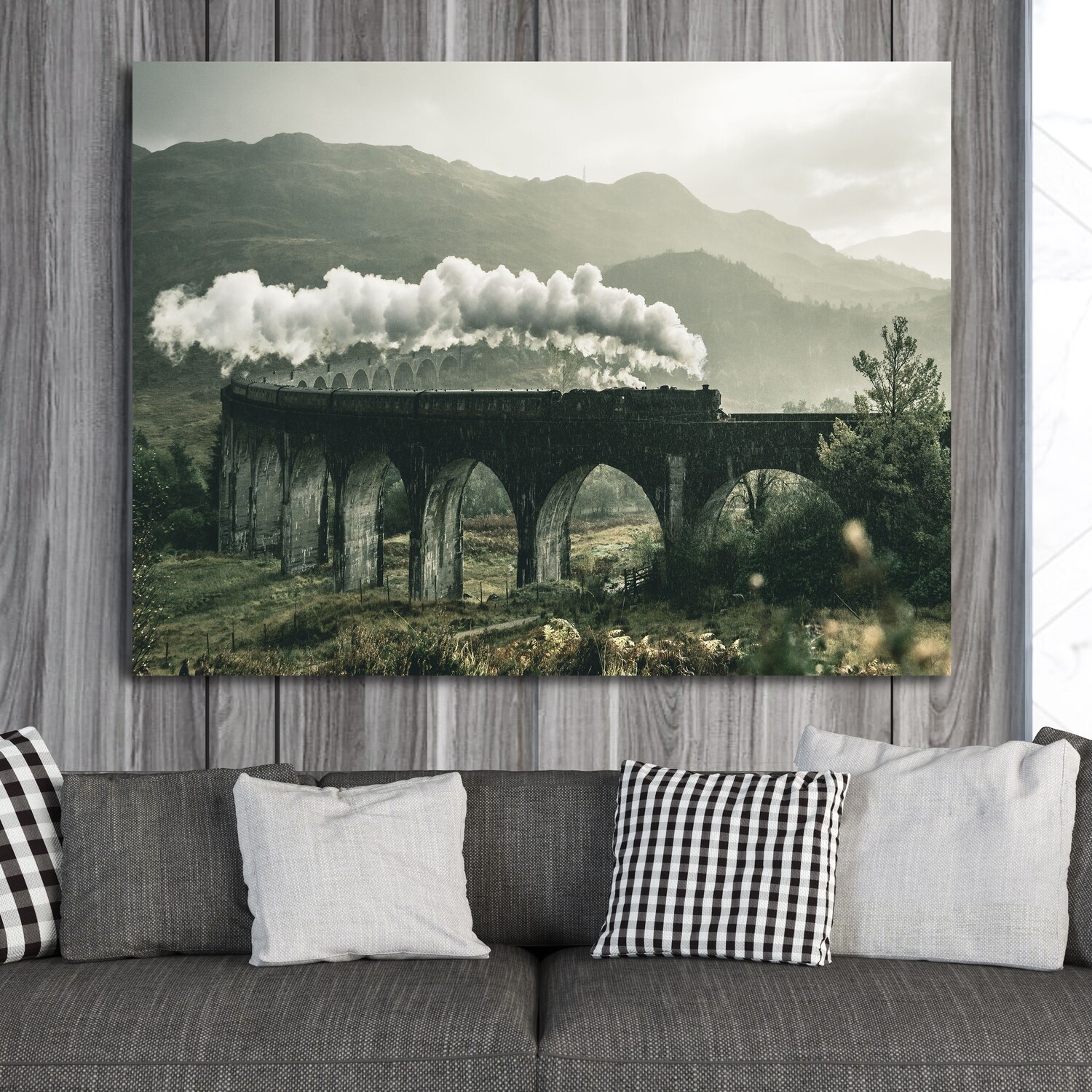 Картина на полотні, поїзд залізниця міст (холст)